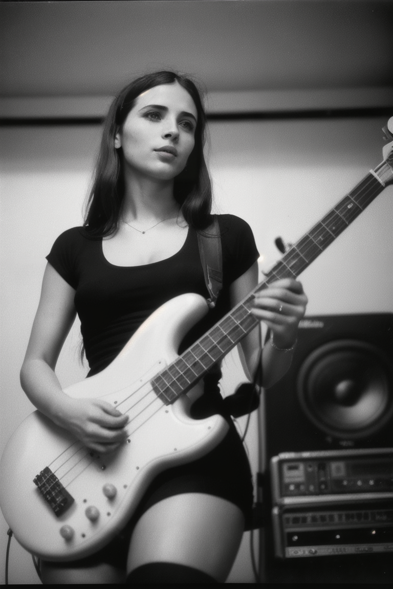 00184-3928162971.0-vintage analog photo of VeronicaCipher, buzz cut hair, tight shirt with logo on it, playing bass guitar, rehearsing in a recordi.png